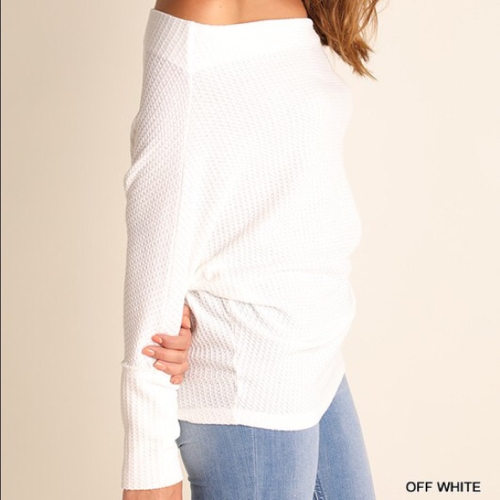 Off White Knit Off Shoulder Batwing Top - Picture 3 of 5